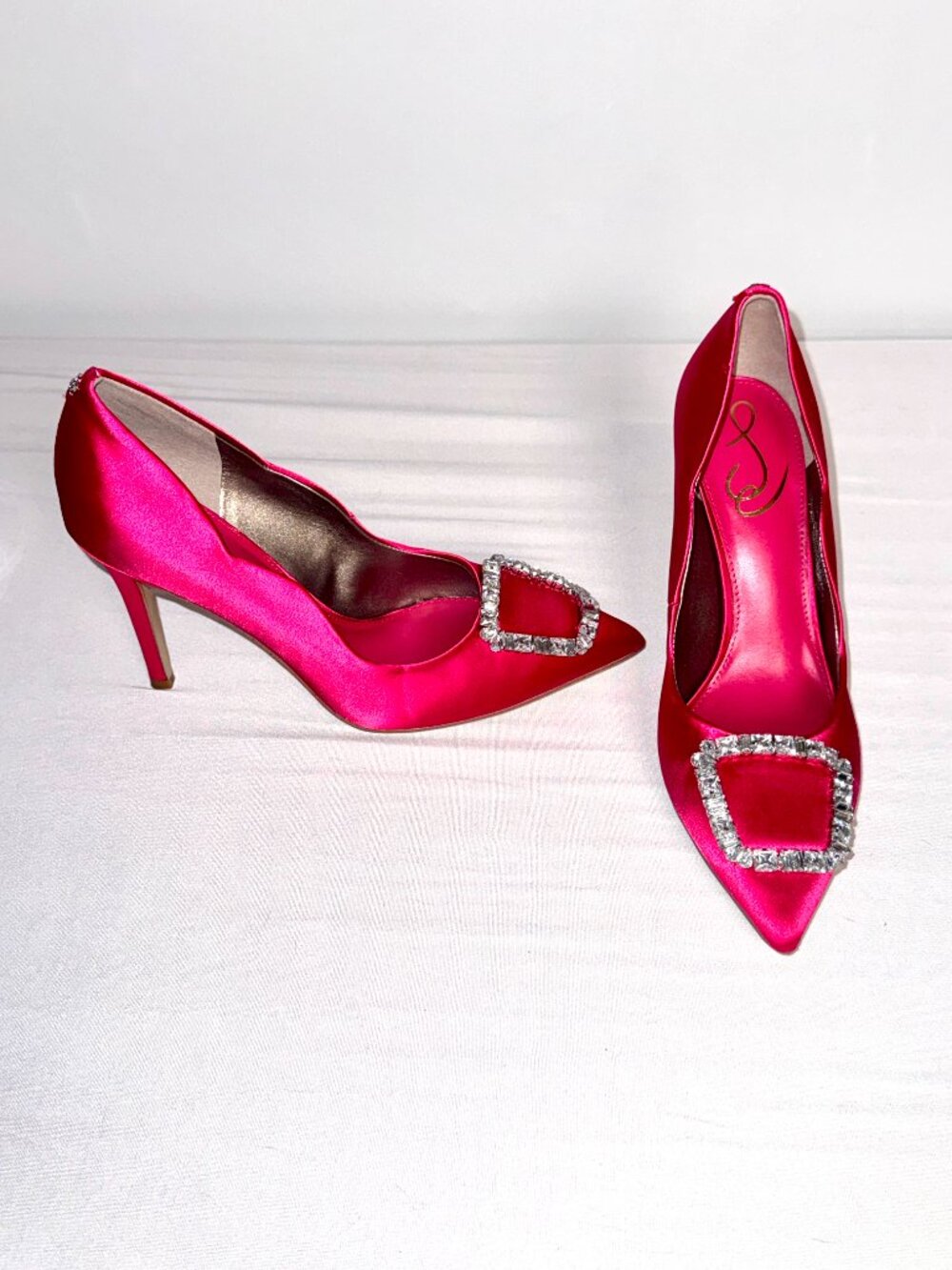 9 Sam Edelman Harriett Pink Fuchsia Pointed Toe Pump Heels Stiletto Rhinestone - Picture 11 of 16